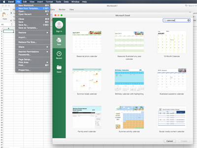 Calendars for Microsoft Excel